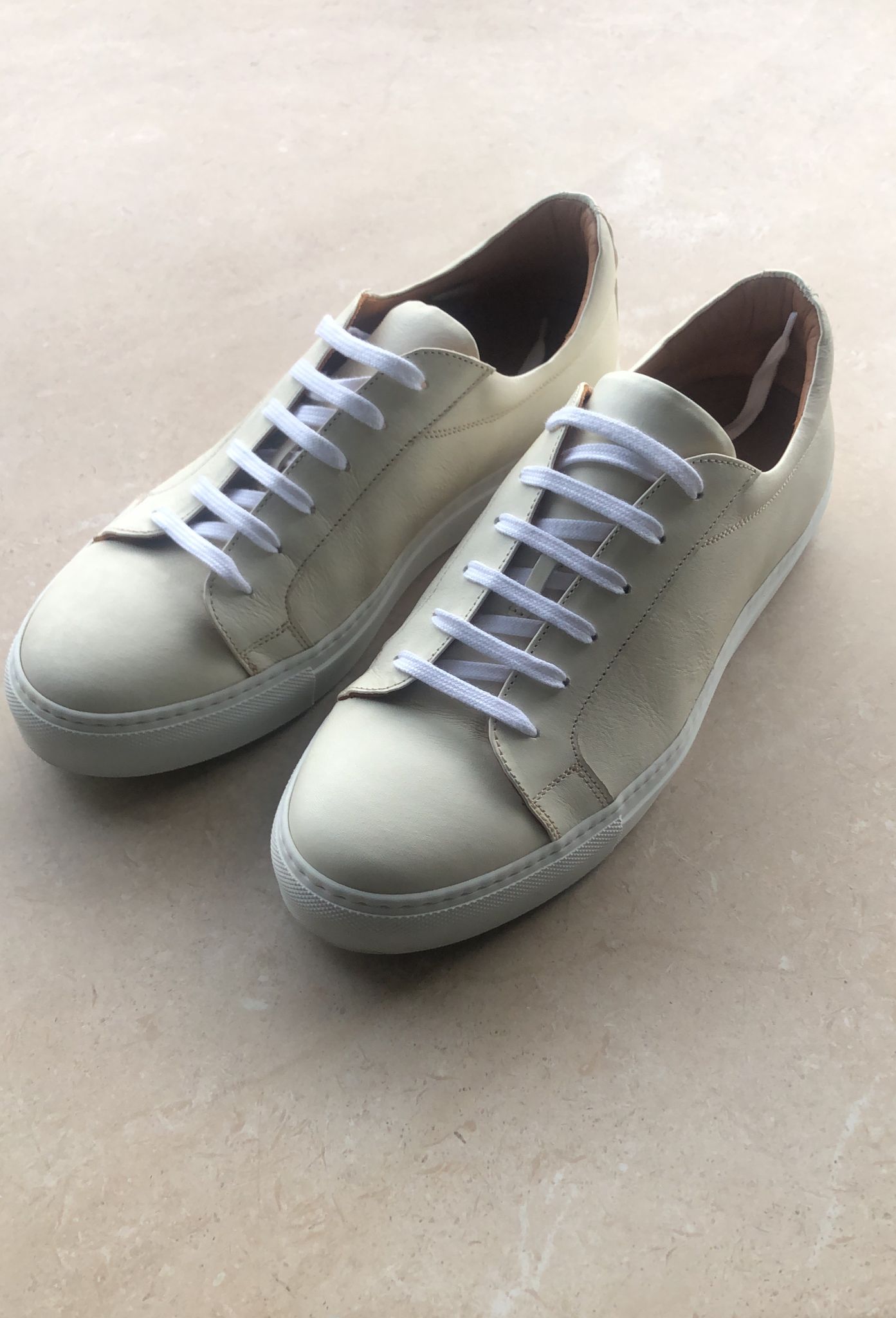 Ghirlandina v5 Low Top Leather Sneakers - White Veg-Tan Calf, White Sole - Size 44